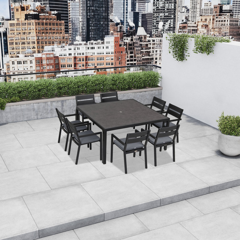 Pacifica Outdoor 9 - Piece Dining Set with Cushions, Slate, Canvas Regatta Sunbrella® Canvas