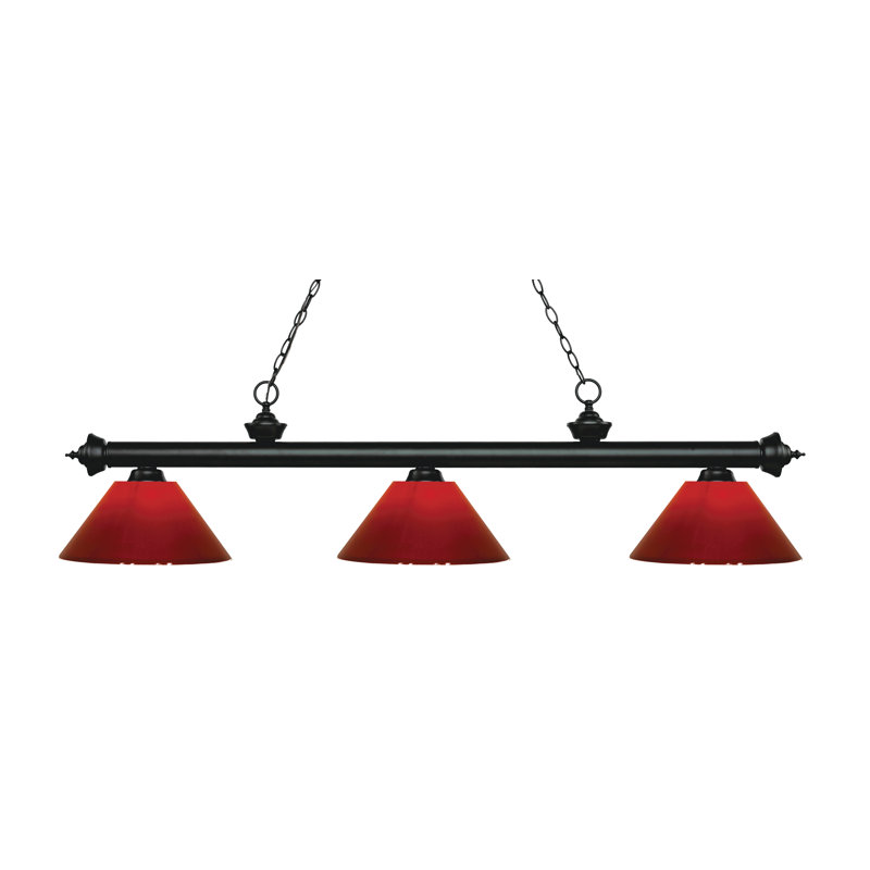 Luminaire suspendu linéaire à 3 lumières pour table de billard Chevelle, H 14,25 po x l 57 po x P 14 po, Rouge, Noir mat