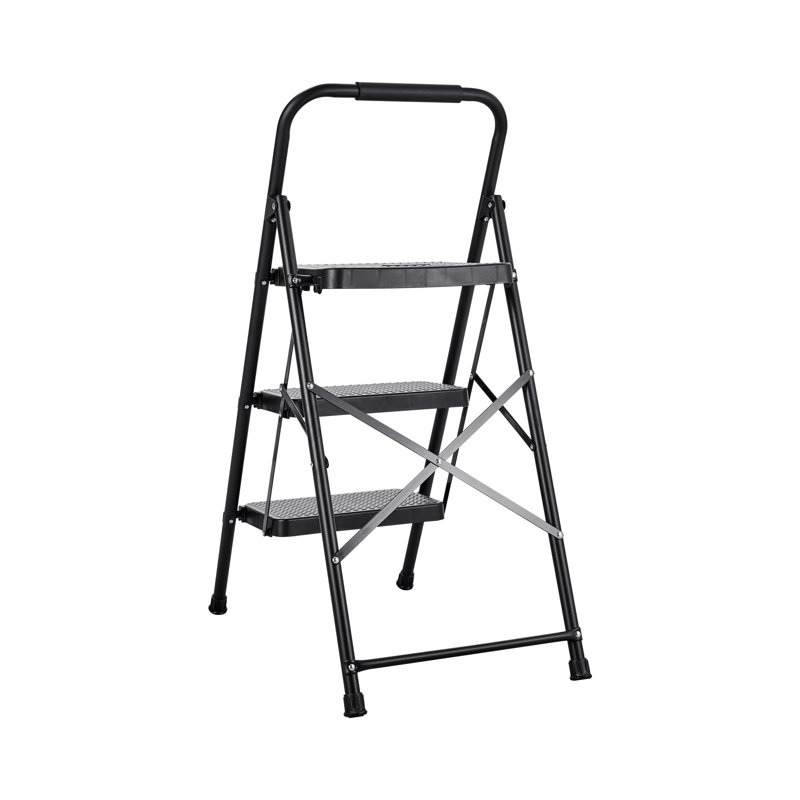 Échelle à 3 marches, escabeau pliant avec large pédale antidérapante et poignée confortable, échelle légère en acier portable d'une capacité de 600 lb, multiusage pour la cuisine, la maison, le ménage et le bureau, noir