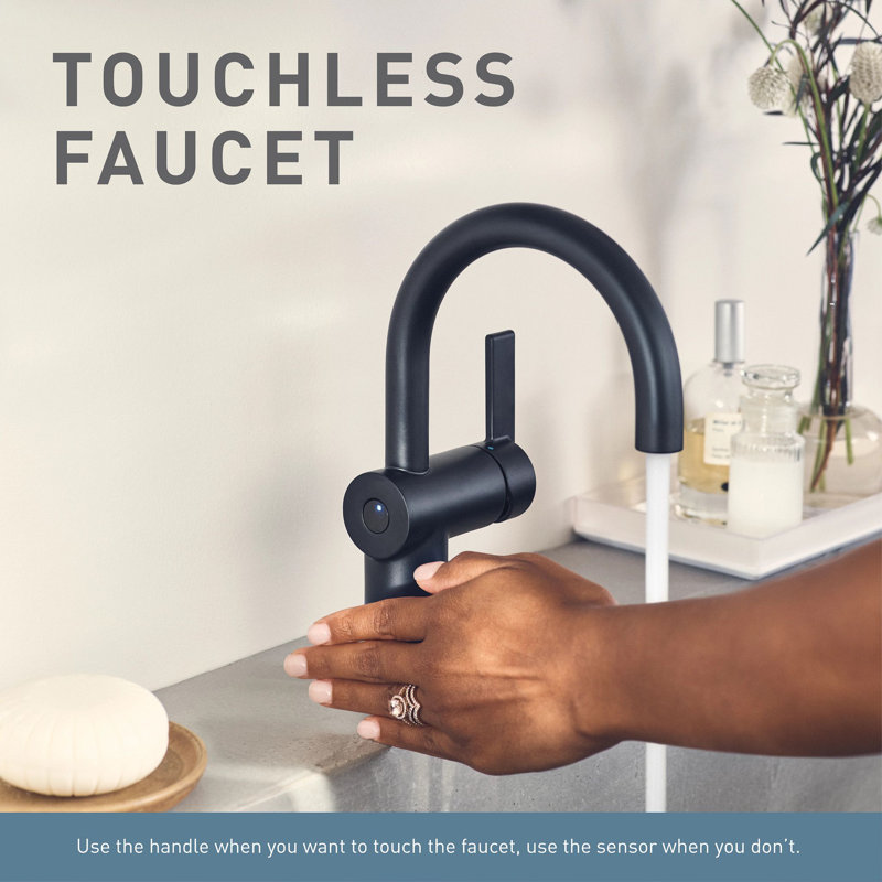 Moen Doux Motionsense Wave Touchless Single Handle Bathroom Sink Faucet with Drain Assembly, Brushed Nickel
