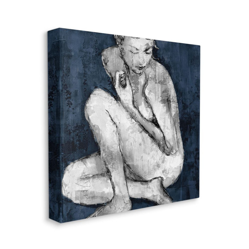 « féminin figures gray blue » par tiers et « wall », reproduction de peinture, H 36 po x l 36 po x P 1,5 po, Toile tendue