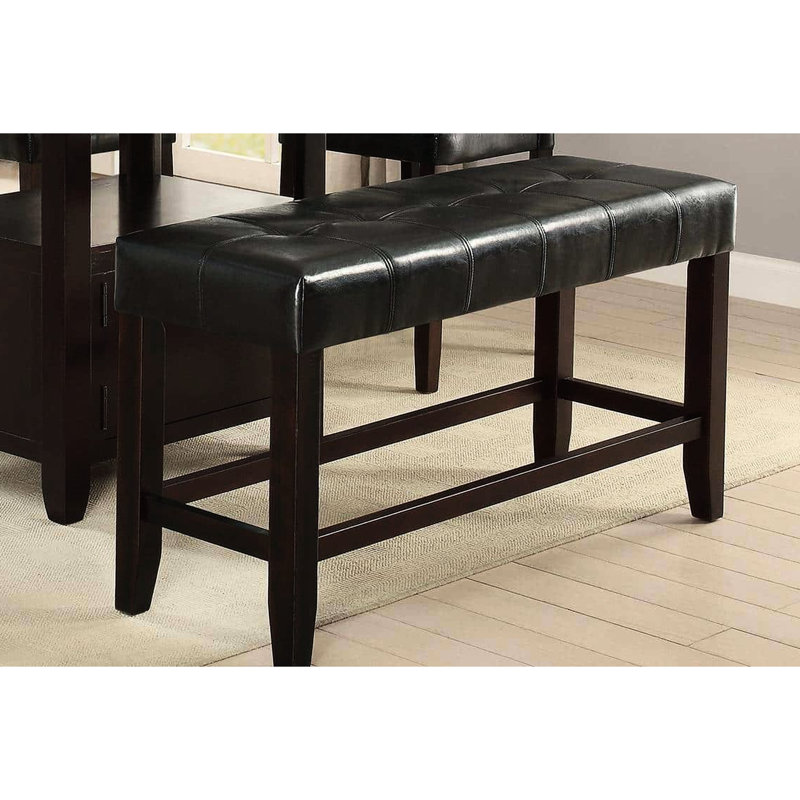 Dining Room Bench Counter Height - Upholstered Faux Leather Cushion Seat With Wooden Base Modern Look Wood, Black