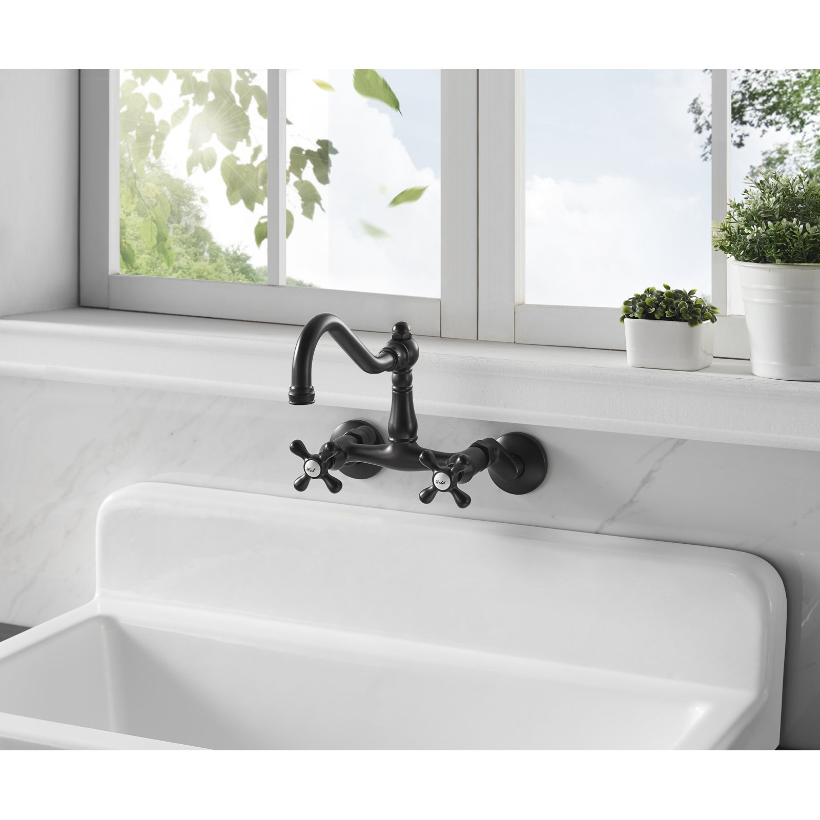 Kingston Brass Vintage Double-Handle 2-Hole Wall-Mount Bridge Kitchen Faucet, Oil Rubbed Bronze