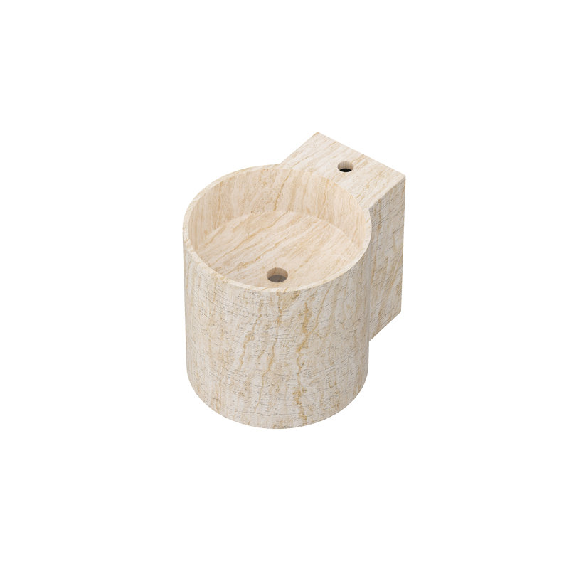 Lavabo de salle de bain mural rond 16 "à surface solide avec support de fixation, lavabo moderne d'aspect marbre, Naturel