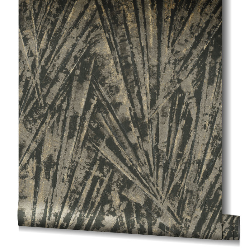 Air Collection Fan Palm Textured Wallpaper Roll, Gold