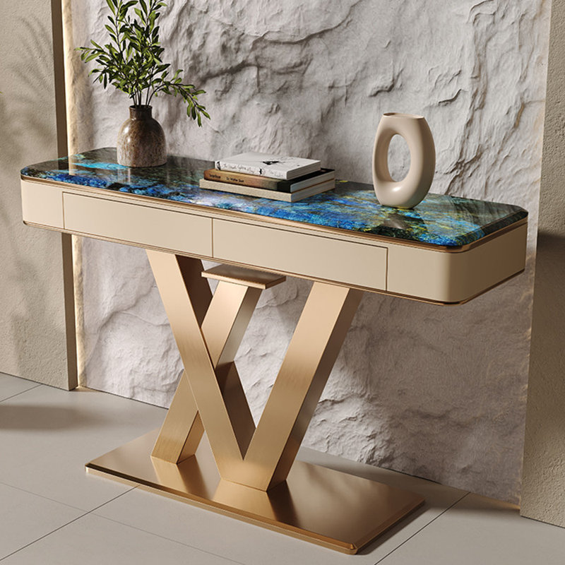 Console de luxe simple et moderne, 33,5 po H x 70,9 po L x 13,8 po P, Doré