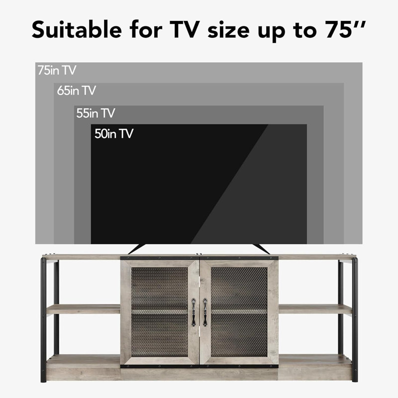 Meuble télé Farmhouse, avec portes doubles en filet, Gris