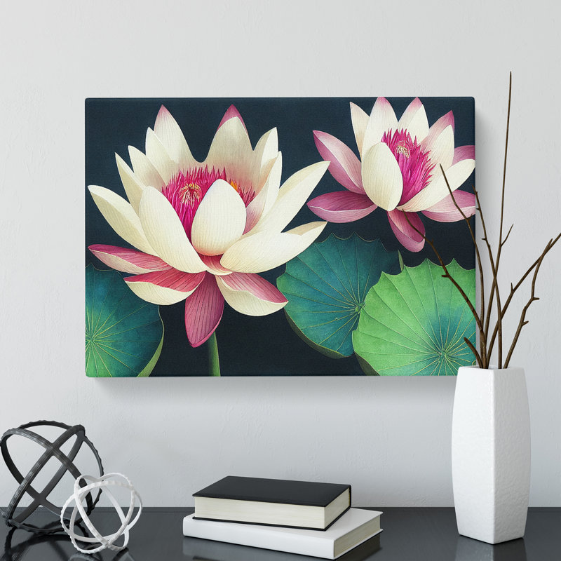 Watercolour Lotus Flowers - Wrapped Canvas, 40cm H x 60cm W x 3cm D