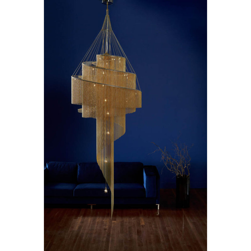 Lustre nébuleux spiralé en cristal clair, Bronze, H 126 po x l 40 po x P 40 po, Or français