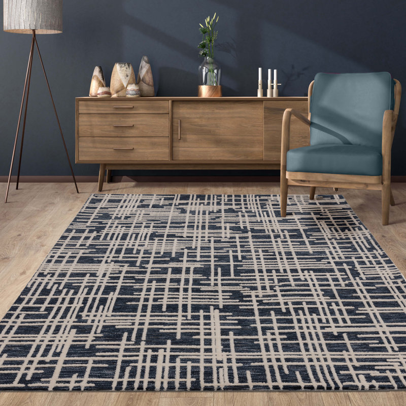 Clemones Blueprint Blue Area Rug, Rectangle 120 x 170 cm