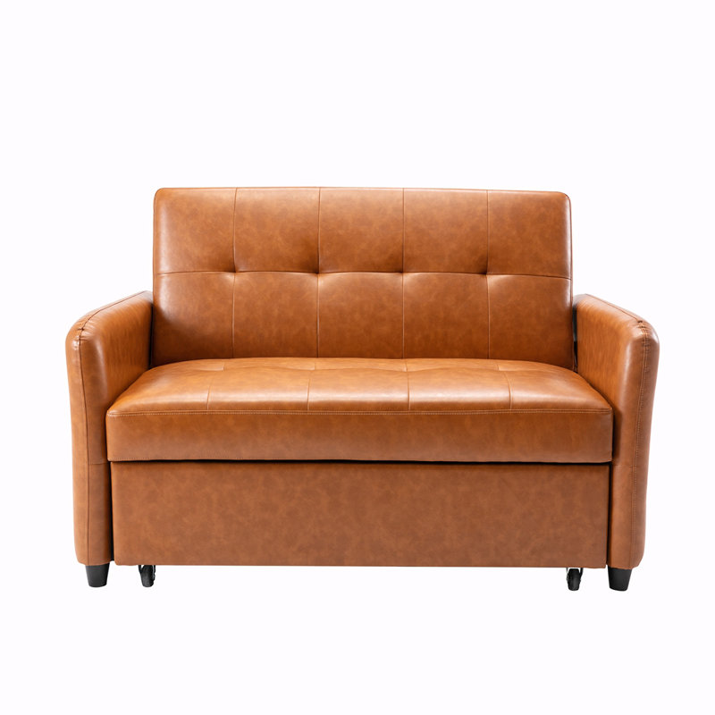 51.5'' Faux Leather Sofa, Brown Pu Faux Leather, 35"H x 43.3"W x 33.8"D
