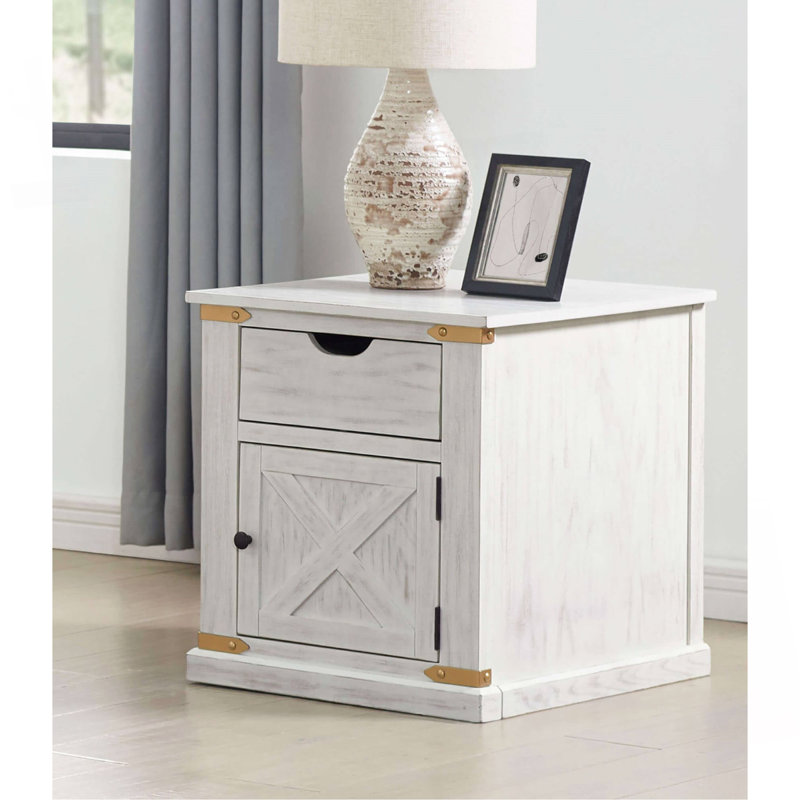 Table de bout de style rustique blanc antique avec table de bout et tiroirs