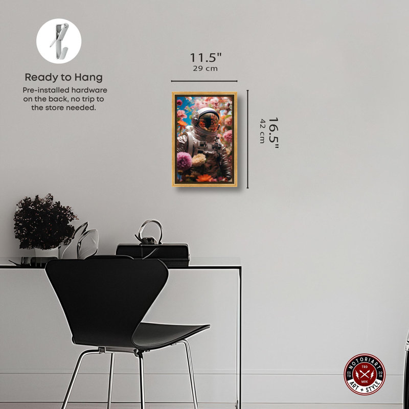 Art romantique astronaute sur toile par Notoriart, Cadre doré, H 16 po x l 11 po