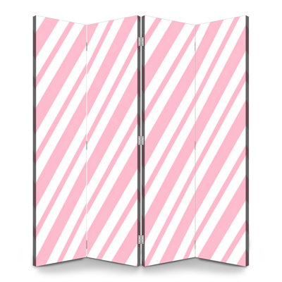 Cloison pliante 4 panneaux paravent à rayures diagonales rose pastel doux Toile géométrique minimale Séparateur de pièce autoportant Cloison de protection