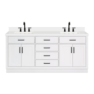 Tidworth 72'' Solid Wood Double Bathroom Vanity with 1.5'' White Quartz Top, Rectangular Sinks