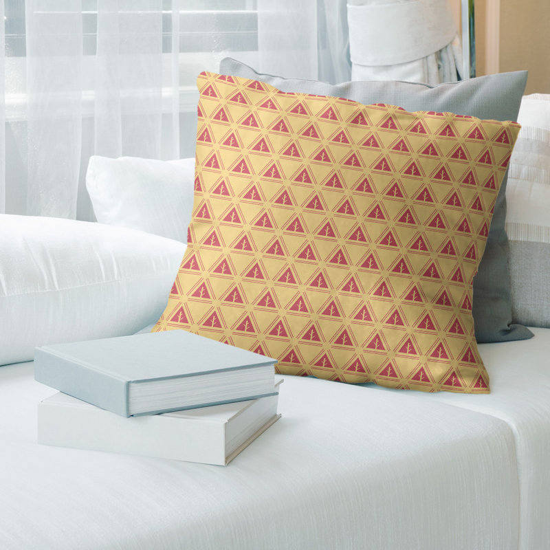 Coussin décoratif à motif d’arbre minimaliste classic Barbra, 14 po x 14 po, Bourre en polyester, Petit jaune / rouge