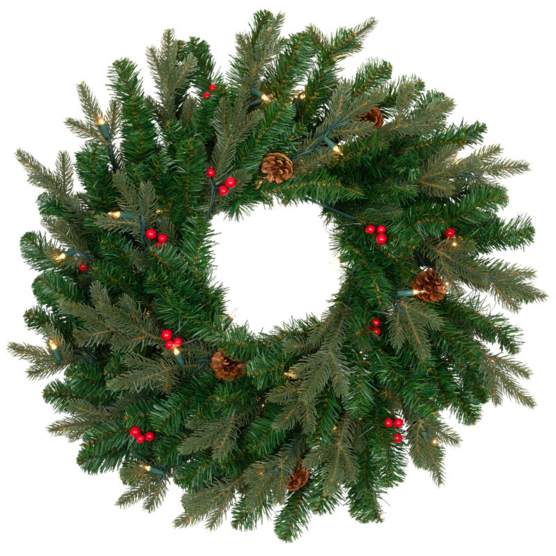 Pre-Lit Mixed Noble Spruce Wreath - 24" - Clear Lights