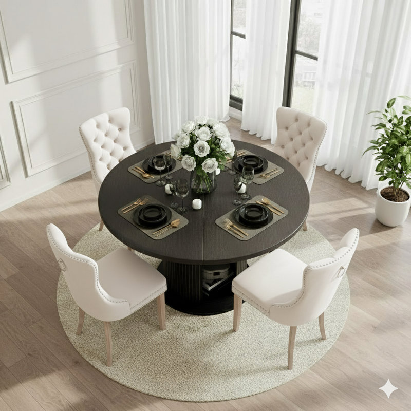5 Pieces Round Dining Table Sets For 4-6 People, Beige