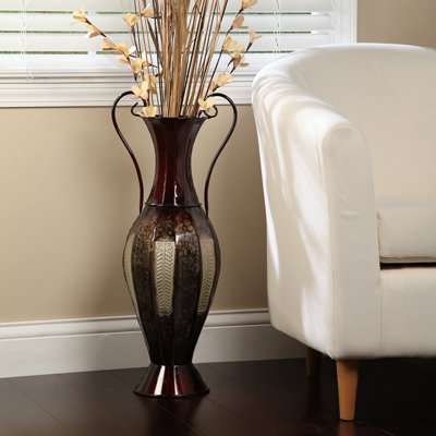 Hosley Tall Metal Floor Vase 26 Inch High, Ideal Gift for Floral Arrangements Modern Home Decor for Dining Room, Livingroom, Bedroom, Hallway Corner, Wedding Party, Spa