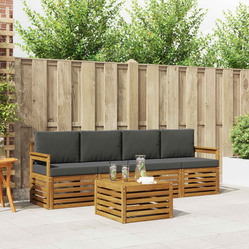 Ensemble de canapé 5 pièces en bois d'acacia naturel et anthracite massif
