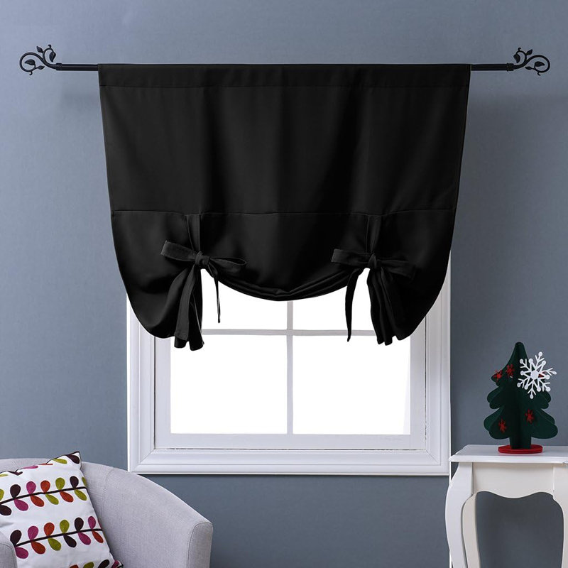 NICETOWN Blackout Thermal Insulated Short Curtain Tie Up Shade for Small Window, Window Valance Balloon Roman Blind (Rod Pocket 1 Panel)