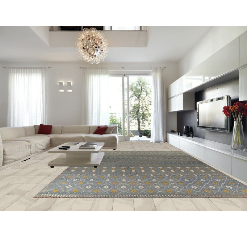 Tapis gris et bleu en laine de taille marocaine 12 x 16