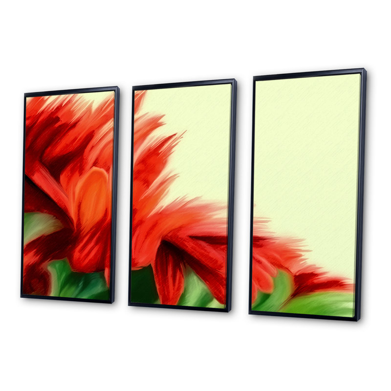 «Red Floral On Green», ensemble d'art mural sur toile encadré traditionnel, Noir, H 28 po x l 36 po x P 1 po