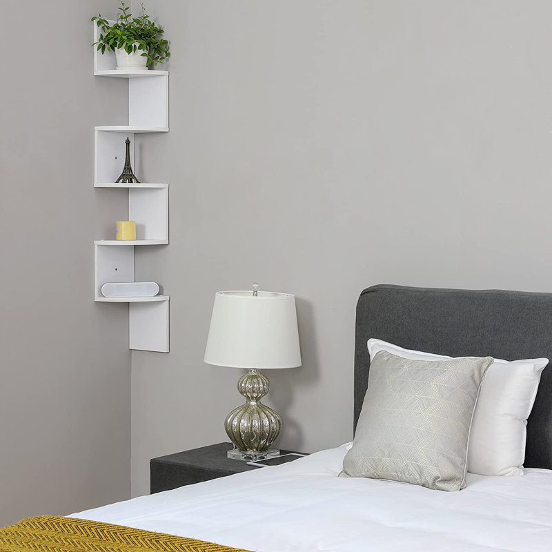 5 Piece Floating Shelf with Live Edge, White
