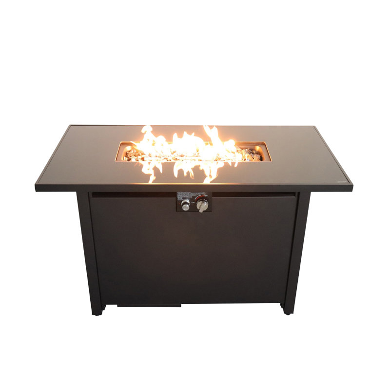 Table de foyer d'extérieur en acier avec couvercle, Noir, H 25 po x l 42 po x P 22 po
