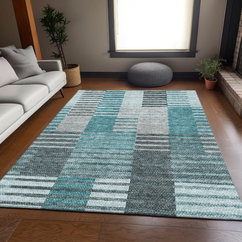 Premium Machine Washable Prisco Teal Rug, Rectangle 9' x 12'