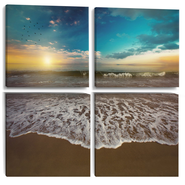 Rosecliff Heights Ocean Waves At Sunrise 4 Pieces Print - Wayfair Canada