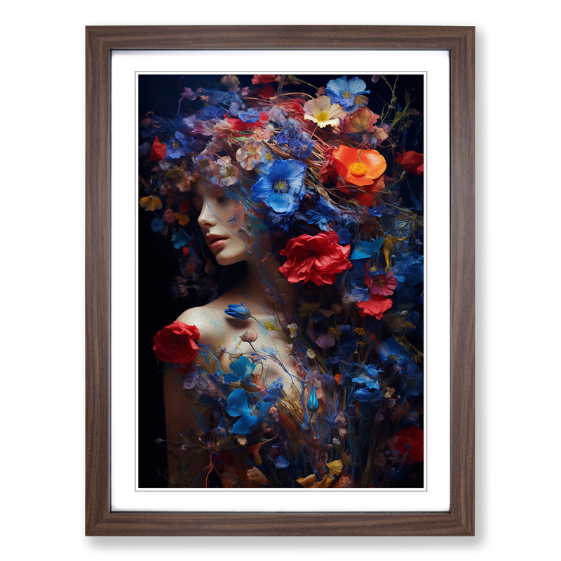XYZ-FRM-V1223-1685 Wildflowers Neo-Plasticism No.2 - Single Picture Frame Print on Wood, 34cm H x 25cm W x 2cm D, Walnut 
