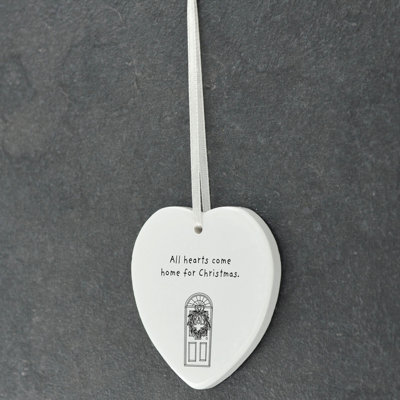Carley Hearts Come Home For Christmas Heart Shaped Ceramic Ornament
