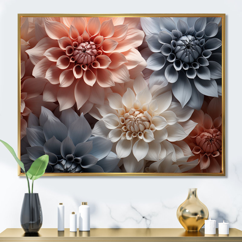 Natures mortes abstraites roses et blanches, H 16 po x l 32 po x P 1 po, Cadre flottant doré