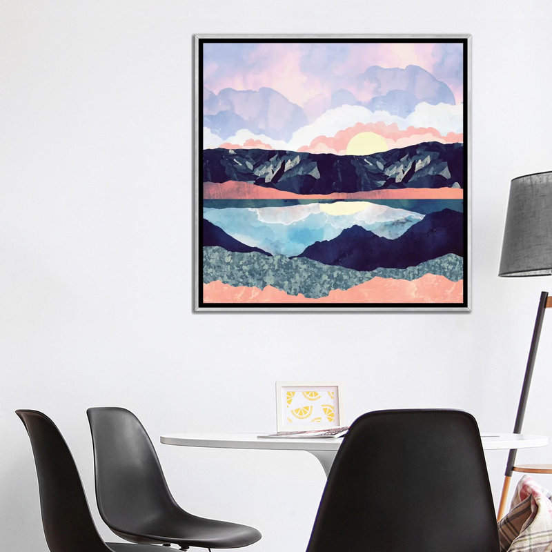 Lake Reflection - impression d'art graphique, H 37 po x l 37 po x P 1,5 po, Sans mat, Toile avec cadre argenté