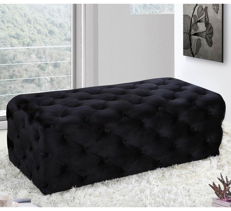Paz Velvet Ottoman, Black Velvet