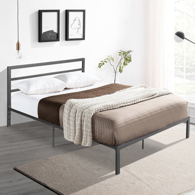 Charcoal Grey Queen Metal Bed Frame - Strong Steel Construction, Quiet And Comfortable Sleep, Easy To Assemble, Under Storage Solution, No Box Spring Required, Fits 8" Thicker Mattresses, 600 Lbs