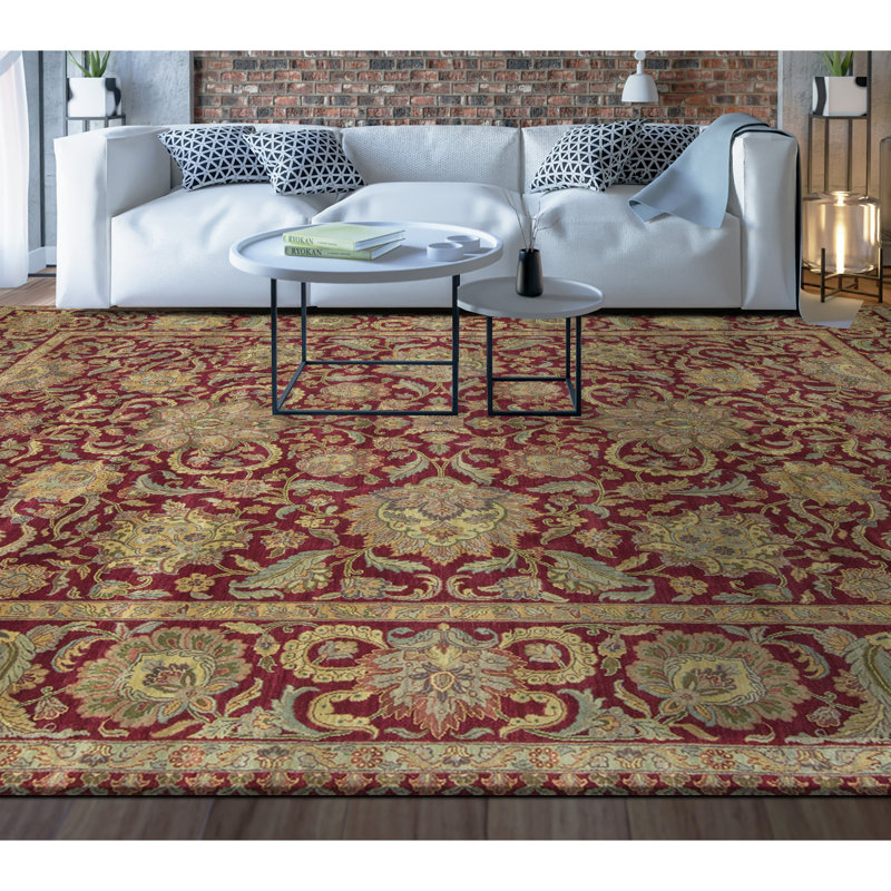 Tapis rouge et beige noué à la main de haute qualité