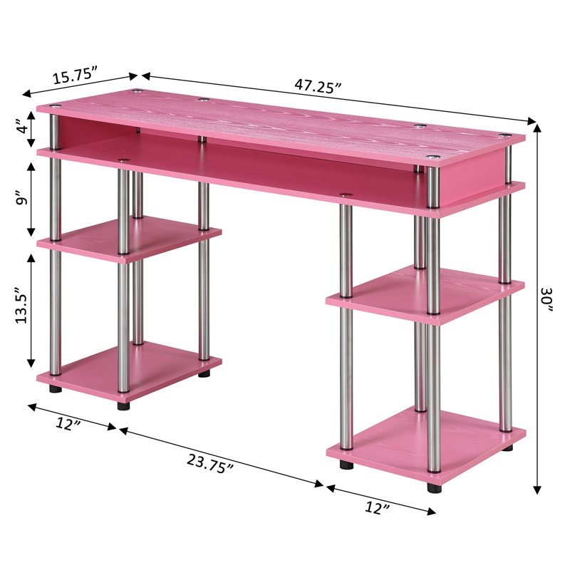 Bureau d'écriture avec tablettes sans outils Edwin, Rose / mâts argent