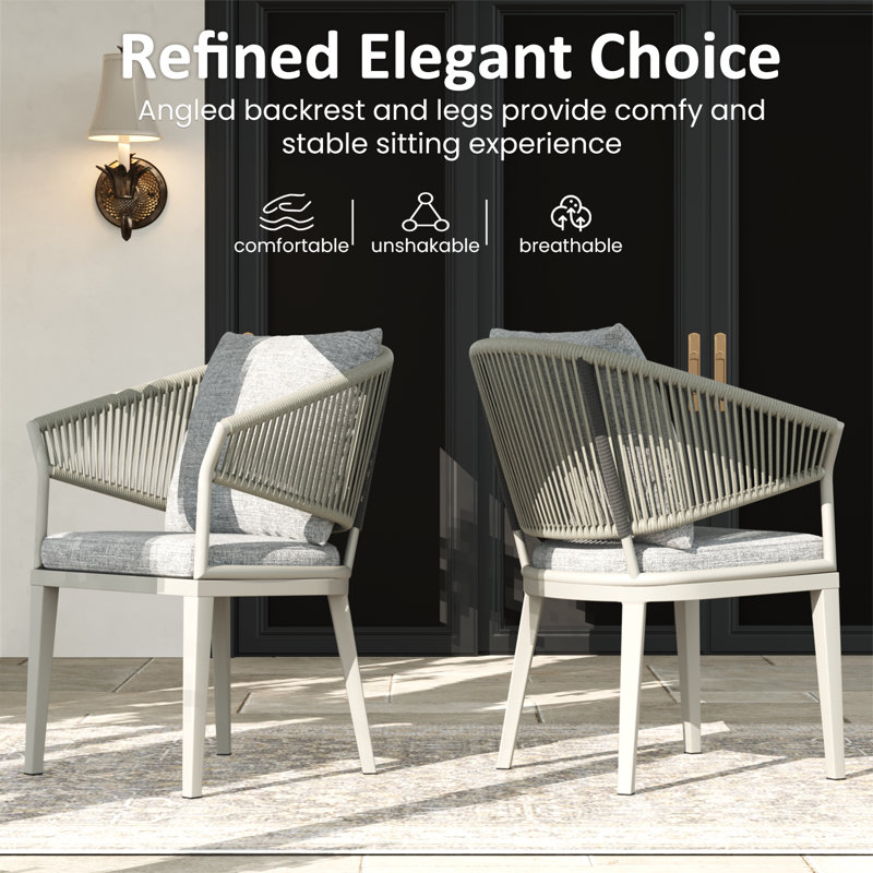 10 - Person Rectangular Outdoor Dining Set With Cushions, Light Gray Cushion/White Frame, 10