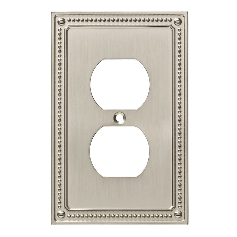 Classic Beaded 1-Gang Duplex Outlet Wall Plate, Brushed Nickel