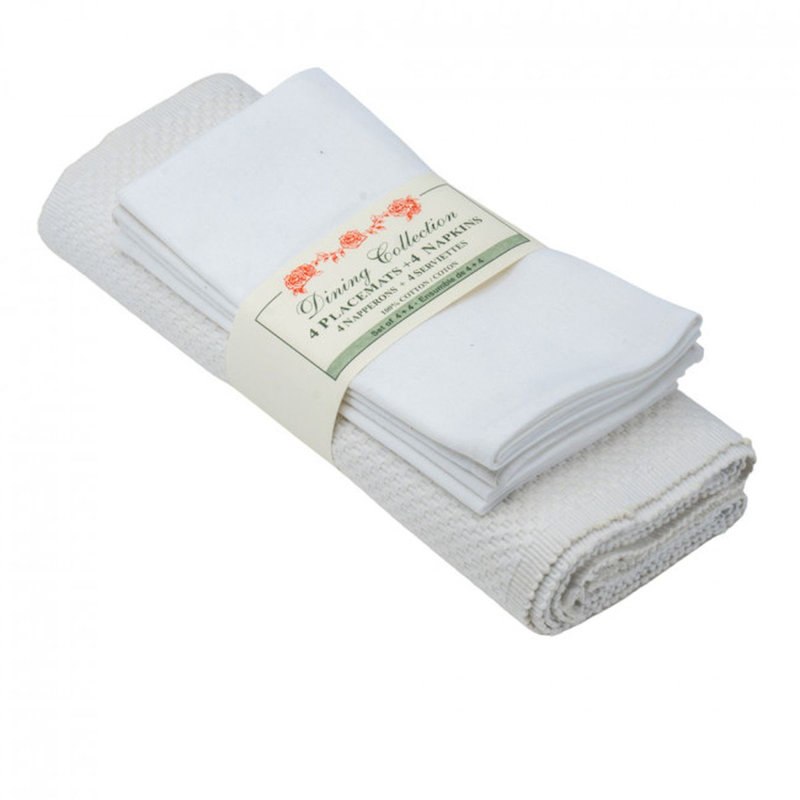 Solid Colour Rectangle Placemat And Napkin Set, White