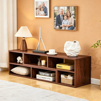 Console multimédia Free-Combination, meuble télé réglable en noyer foncé, centre de divertissement minimaliste avec rangement ouvert pour maison et appartement