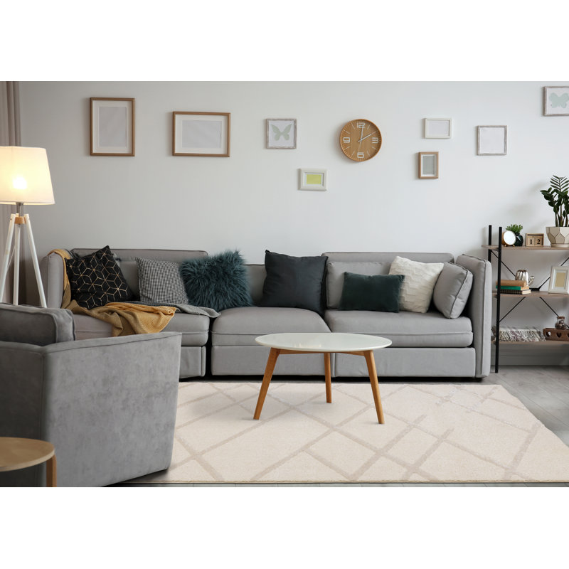 Tapis intérieur / extérieur 5 pi x 8 pi (5 pi 3 po x 7 pi 7 po) à motif treillis, crème, contemporain moderne - salon, chambre à coucher, salle à manger et cuisine