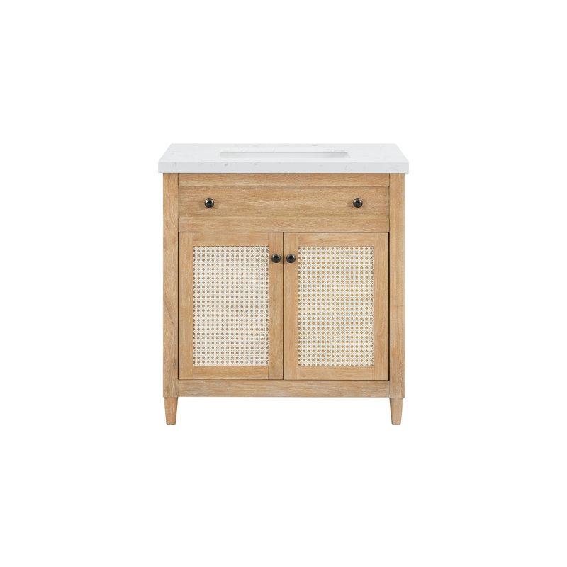 31” Cane Paneled Bathroom Vanity With Engineered Stone Top