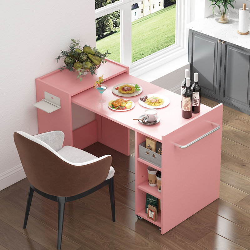 Extendable Folding Dining Table, Pink