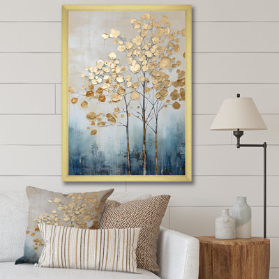 Or doré et arbres bleus Harmony IV - Art mural arbres
