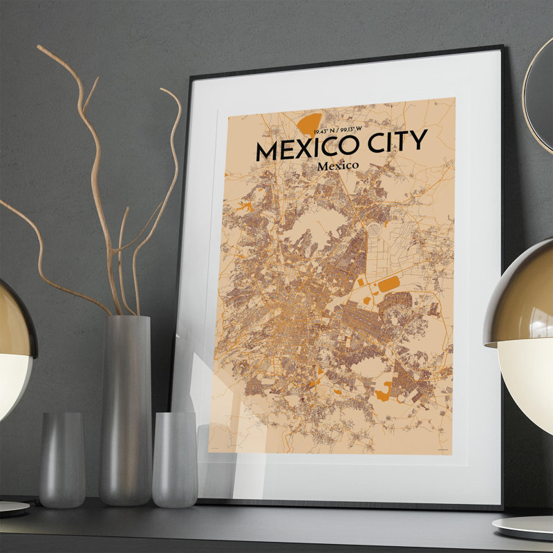 «Mexico City Map», impression, Orange / or pâle, H 36 po x l 24 po