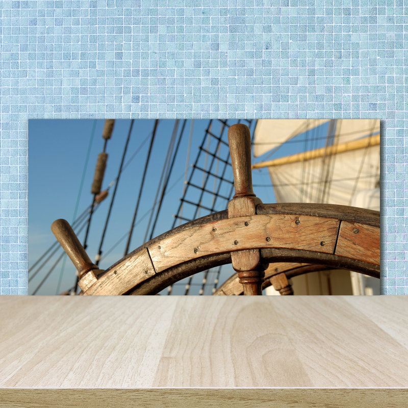 Airyonna Vehicles - Blue - Rudder On The Yacht - No Frame Print on Glass