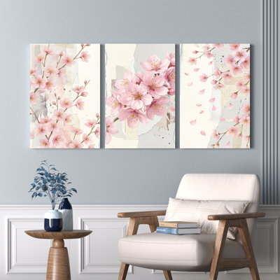 Fleurs de cerisier à motif floral sur toile tendue, ensemble de 3 reproductions de peintures à l'huile pour salon